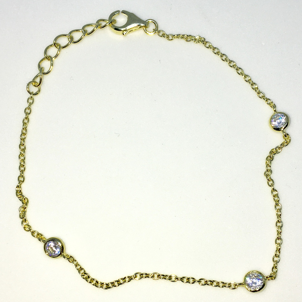 Gold 7 inch Round white CZ cable chain Bracelet